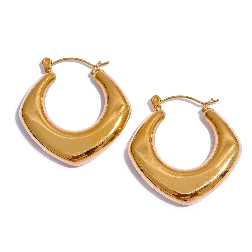 VAIGE Waterproof Gold Plated Stainless Steel Geometric Hollow Hoop Earrings - Minimalist Charm Jewelry