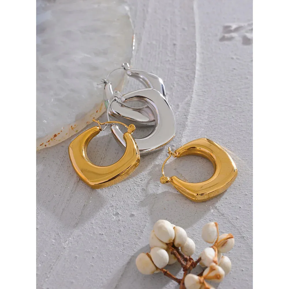 VAIGE Waterproof Gold Plated Stainless Steel Geometric Hollow Hoop Earrings - Minimalist Charm Jewelry