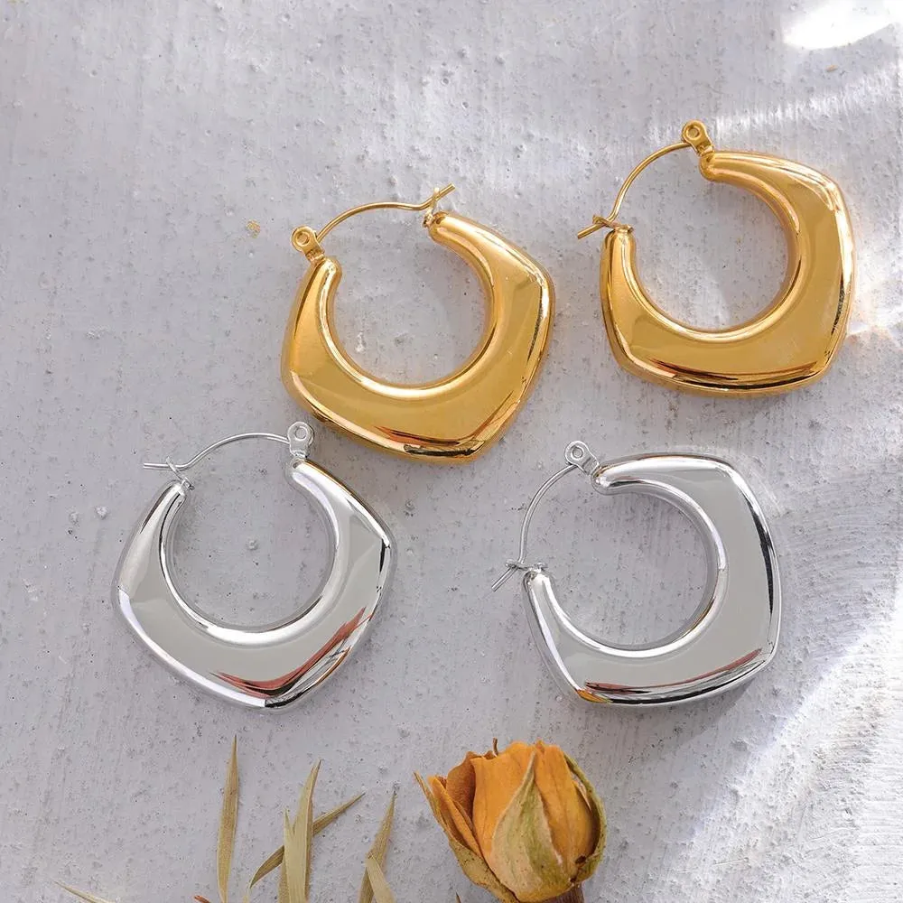 VAIGE Waterproof Gold Plated Stainless Steel Geometric Hollow Hoop Earrings - Minimalist Charm Jewelry