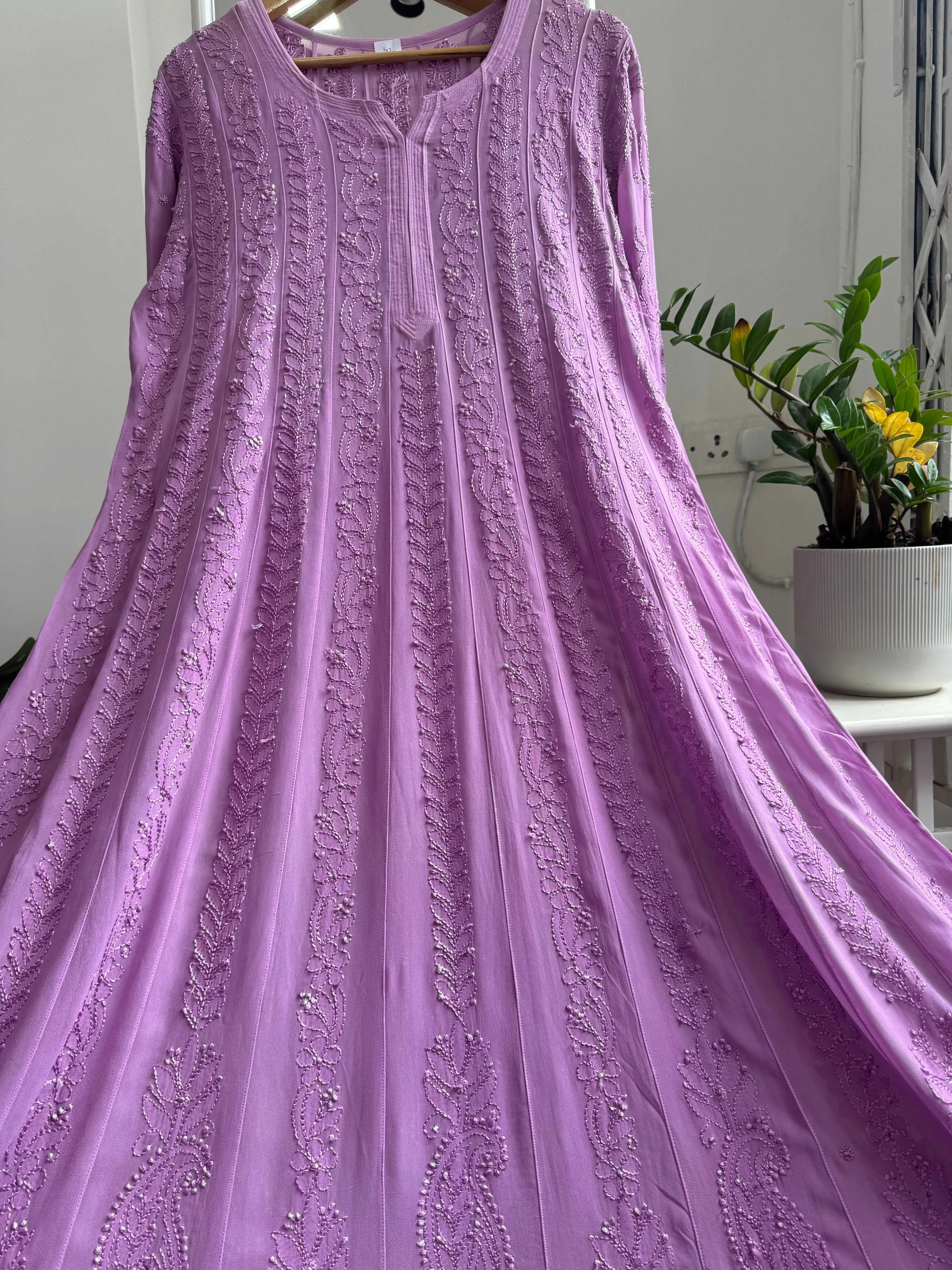 Viscose Chikankari Anarkali - Lilac
