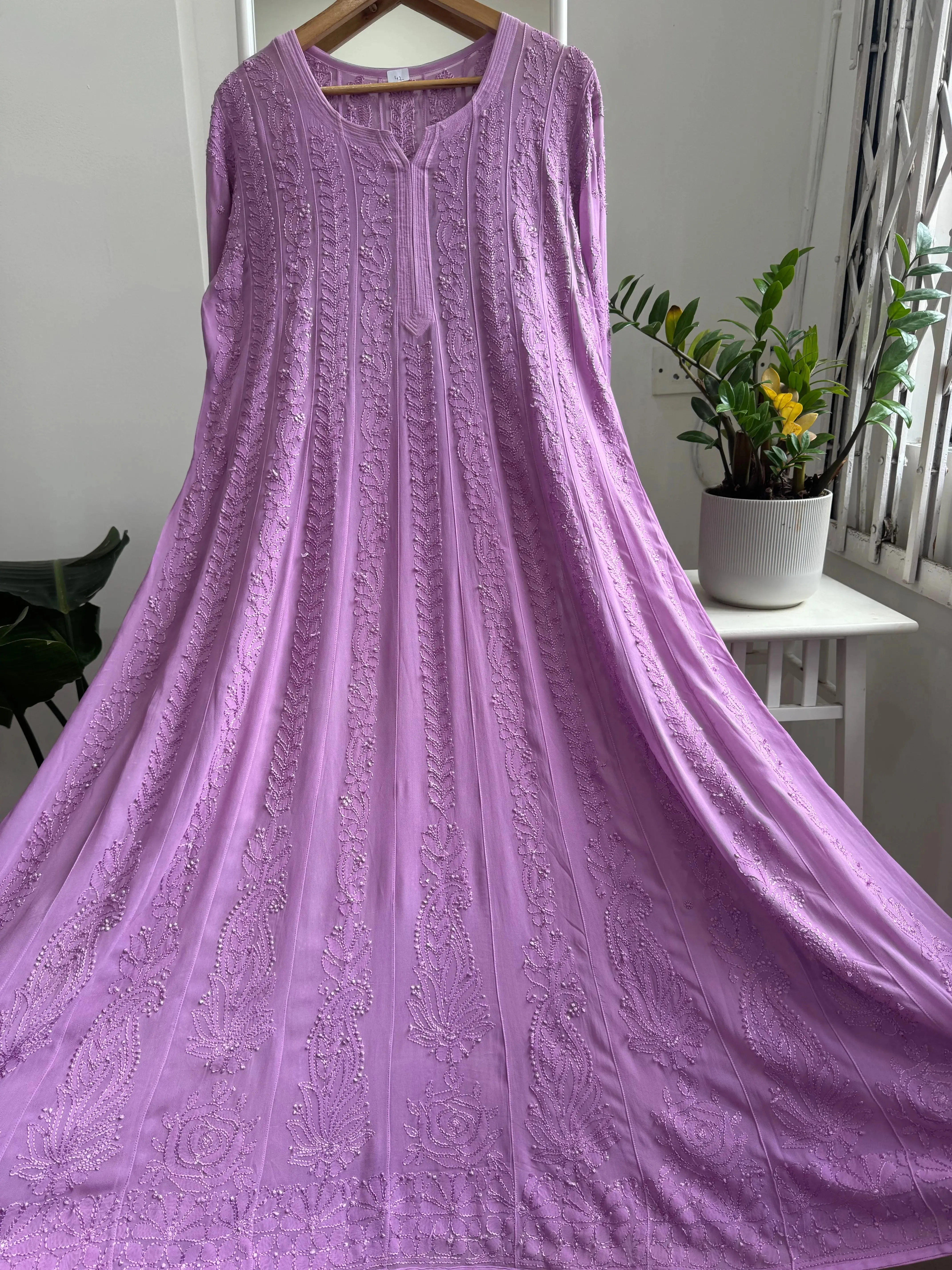 Viscose Chikankari Anarkali - Lilac