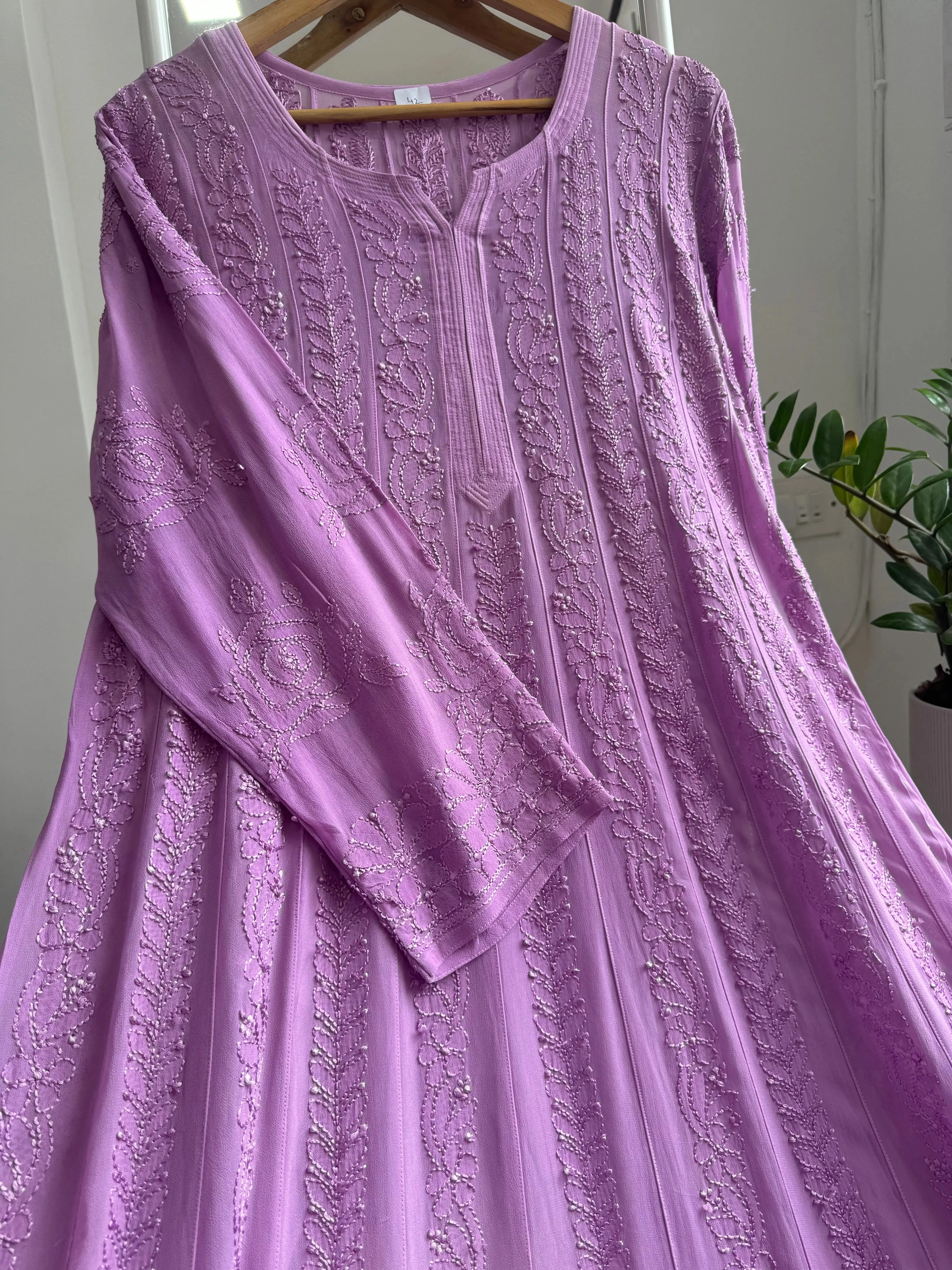 Viscose Chikankari Anarkali - Lilac