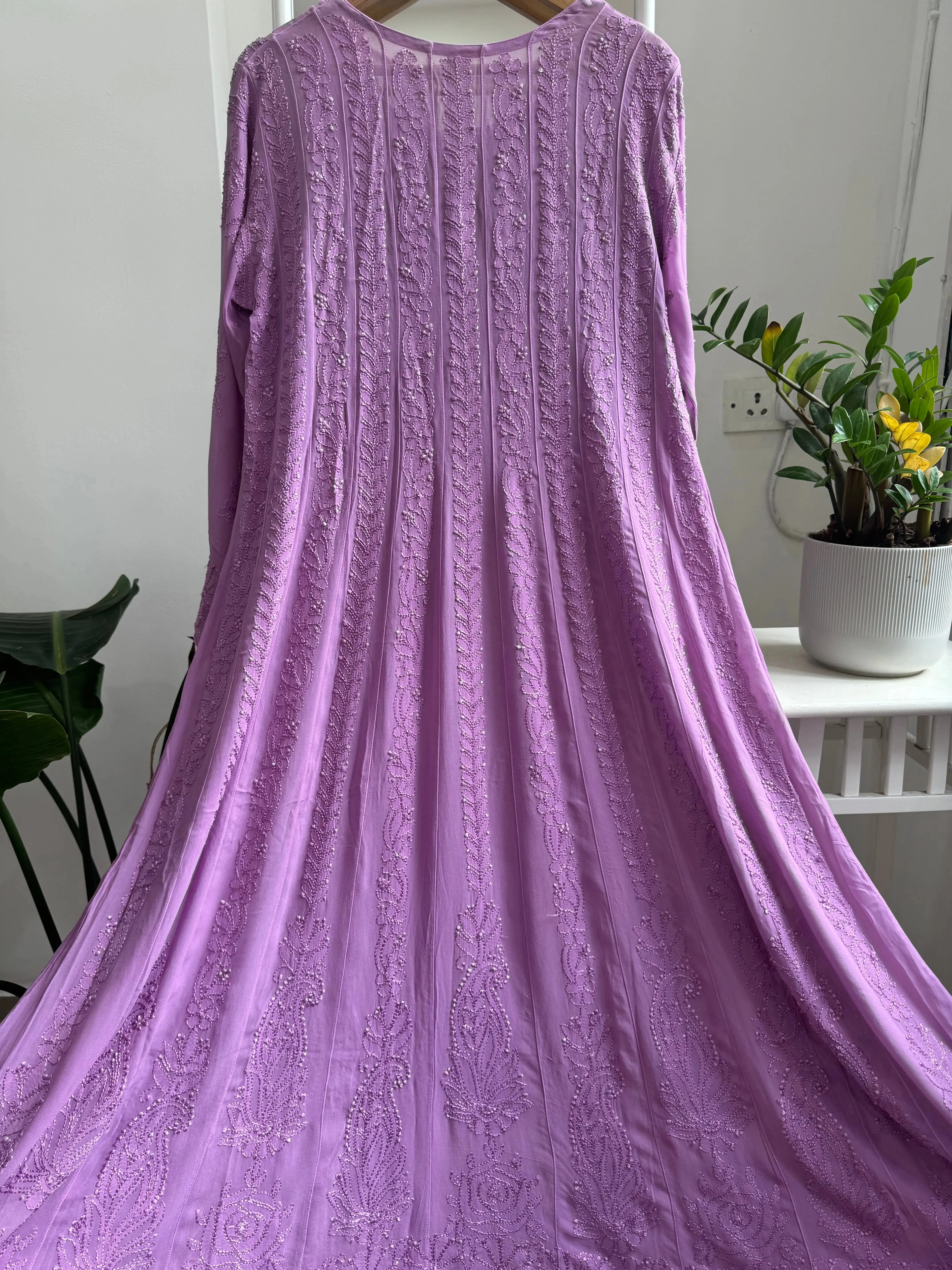 Viscose Chikankari Anarkali - Lilac