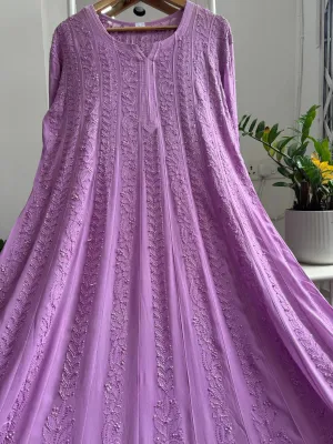 Viscose Chikankari Anarkali - Lilac
