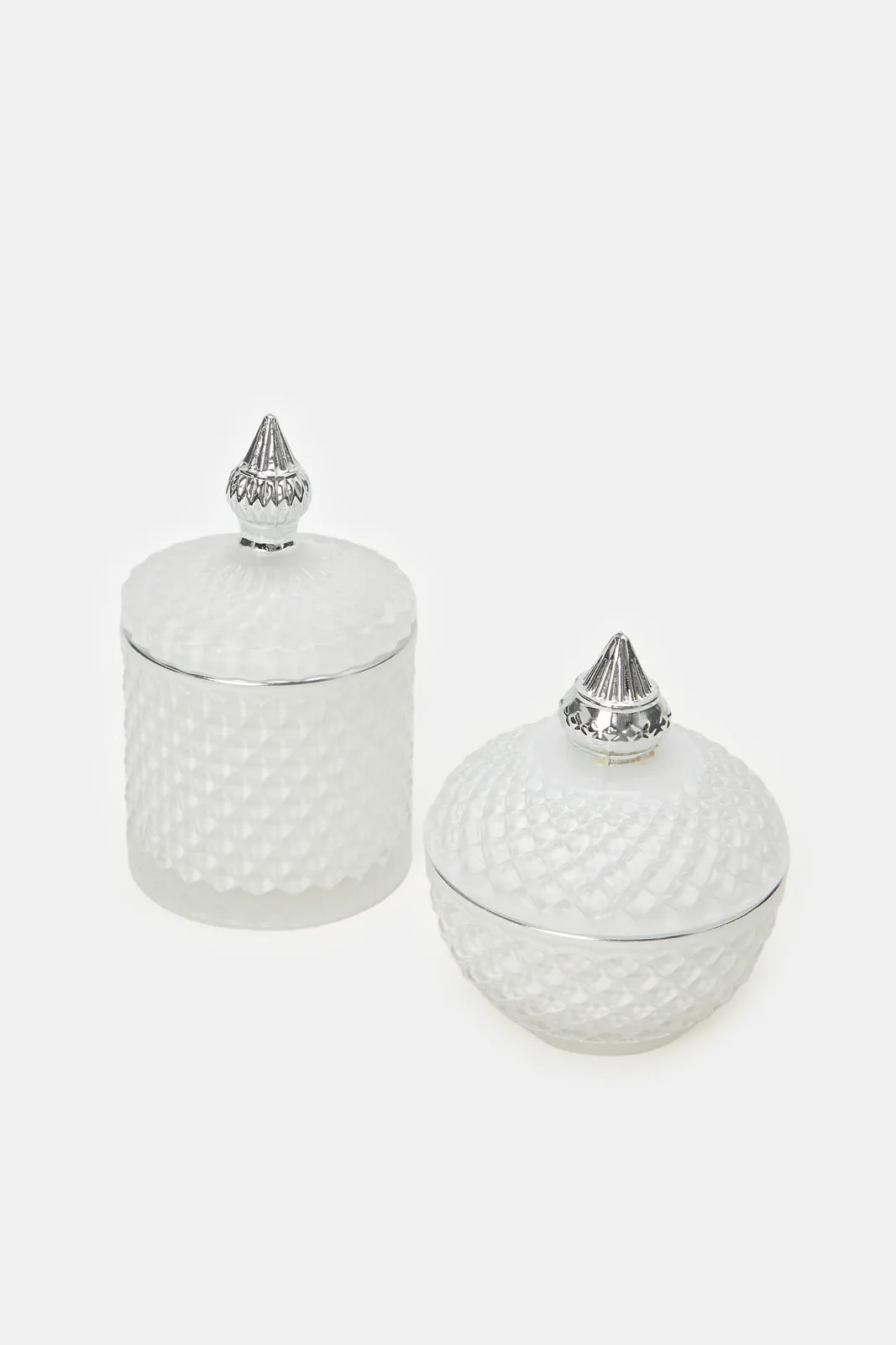 White Embossed Decorative Jar Set (2 Piece)