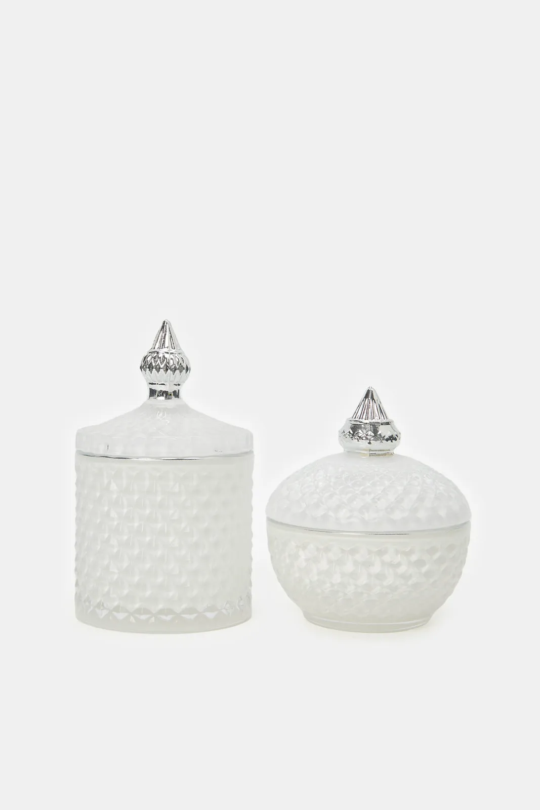 White Embossed Decorative Jar Set (2 Piece)