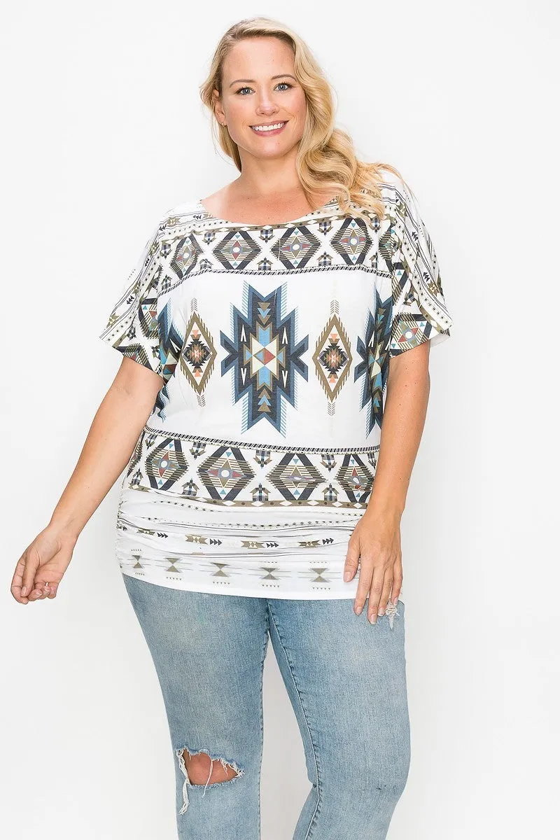 Women's Plus Geometric-tribal Sublimation Print Top