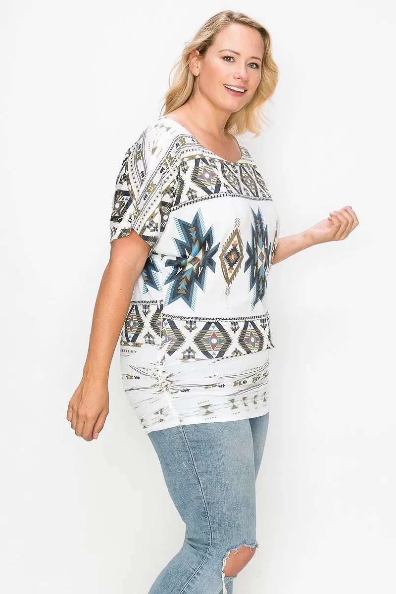 Women's Plus Geometric-tribal Sublimation Print Top