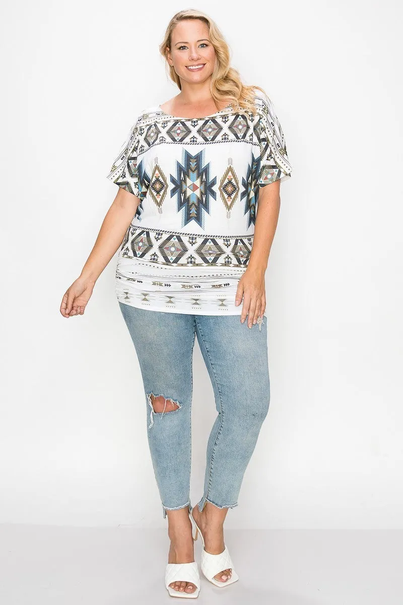 Women's Plus Geometric-tribal Sublimation Print Top