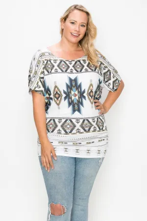 Women's Plus Geometric-tribal Sublimation Print Top