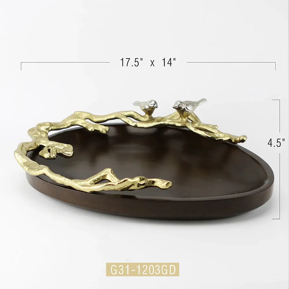 Wood Platter or Tray with Metal Trimming